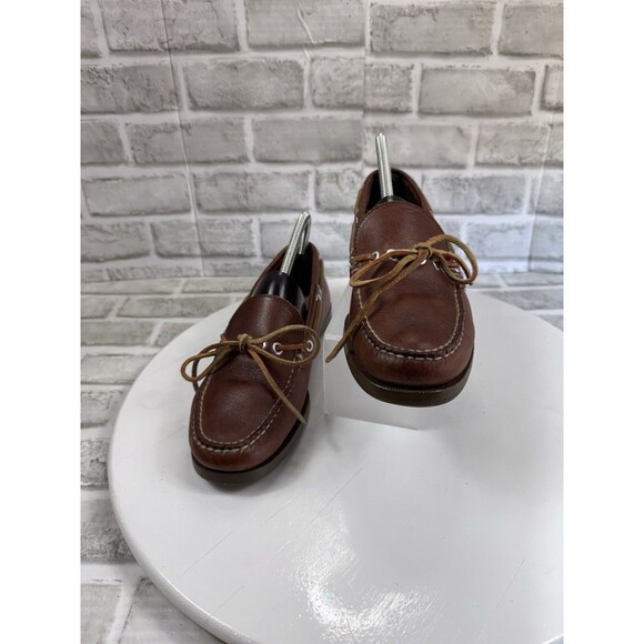 L.L. Bean Handsewn Camp Mocs Men Size 9 Brown Leather Boat Loafers Shoes main image 6
